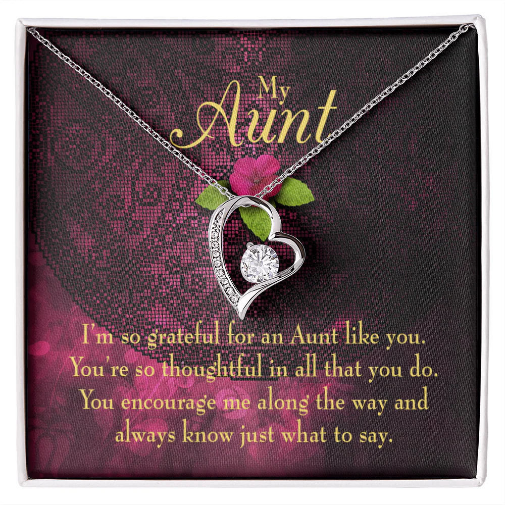 Aunt So Grateful Forever Love Cz Heart Necklace White Gold Standard Box